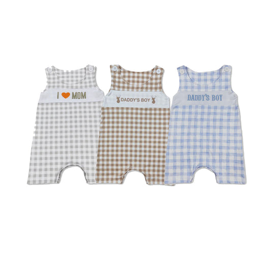 RTS Sibling plaid sleeveless boy romper