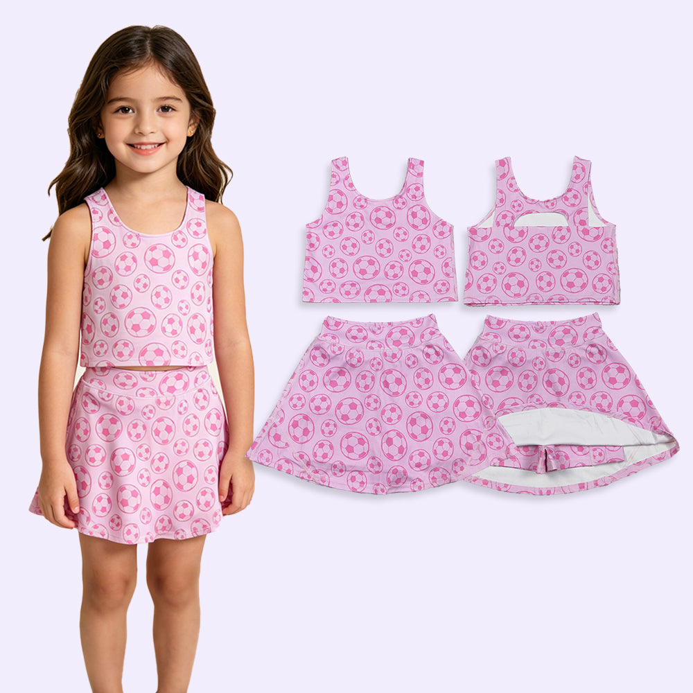 GSD1468 RTS NO MOQ （In stock ）Pink Sleeveless soccer top skirt girls active wear set