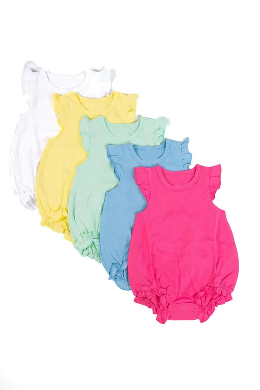 4.24 Pre order Light Blue Cotton Romper for Baby Girls with Flutter Sleeves Summer Outfit Infant Clothing