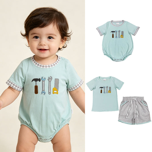 RTS Sibling Short sleeves tools embroidery kids boys summer outfits