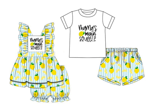 Flutter sleeves stripe lemon tunic shorts girls clothes