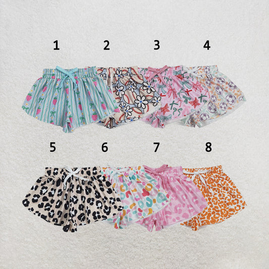 RTS Sibling Baby Girls Colorful Bows Leopard Skorts Ruffle Summer Shorts Bottoms