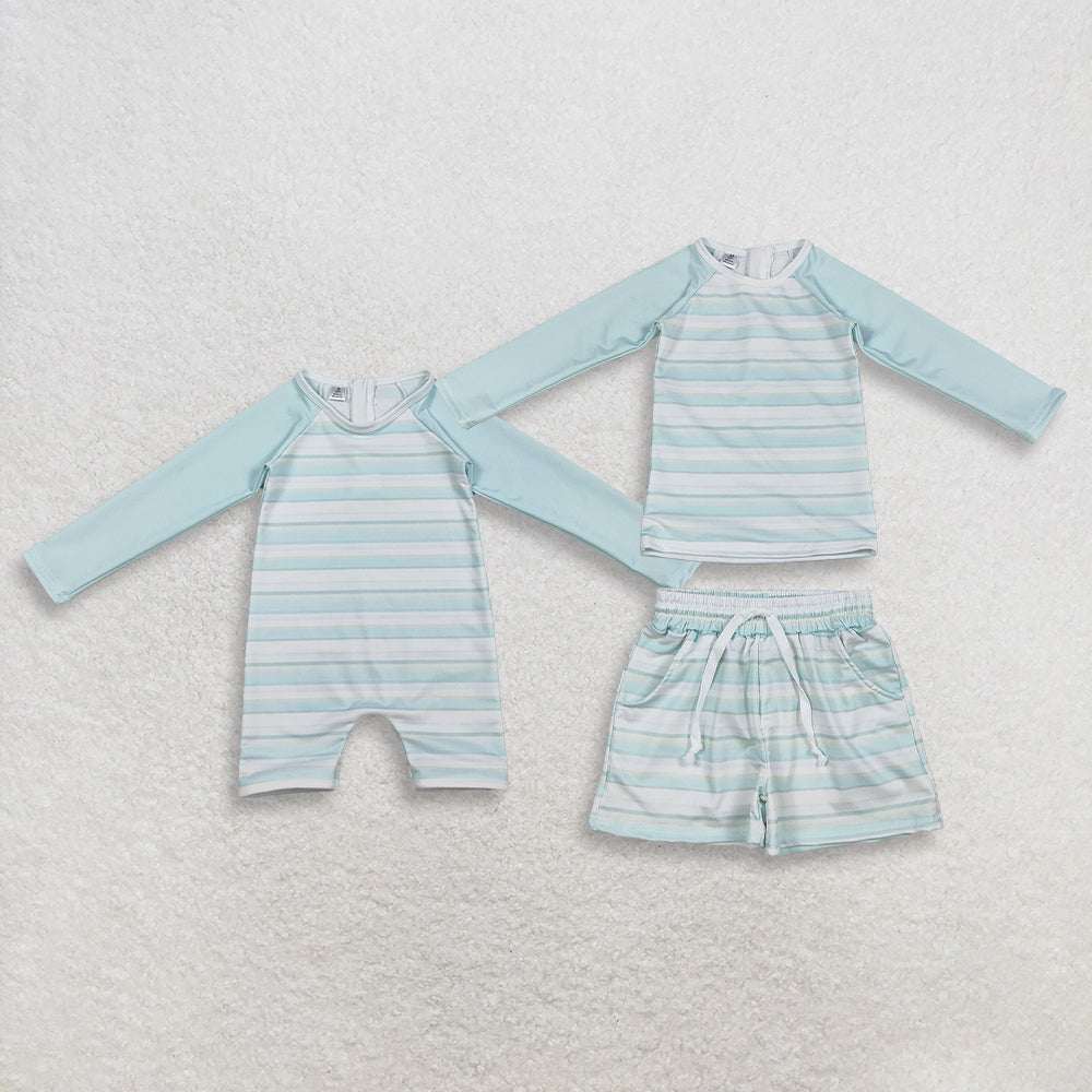 3.30 RTS Sibling Long sleeves stripe top shorts kids boys swimsuit
