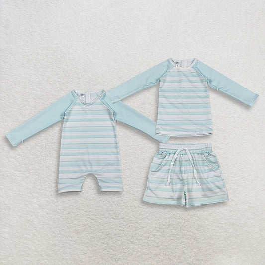 3.30 RTS Sibling Long sleeves stripe top shorts kids boys swimsuit