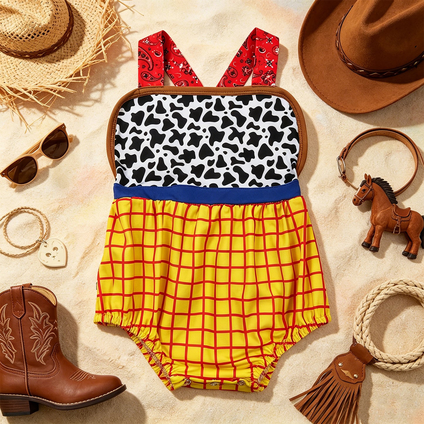 SR4114 RTS NO MOQ （In stock）Straps cow plaid baby boy summer romper