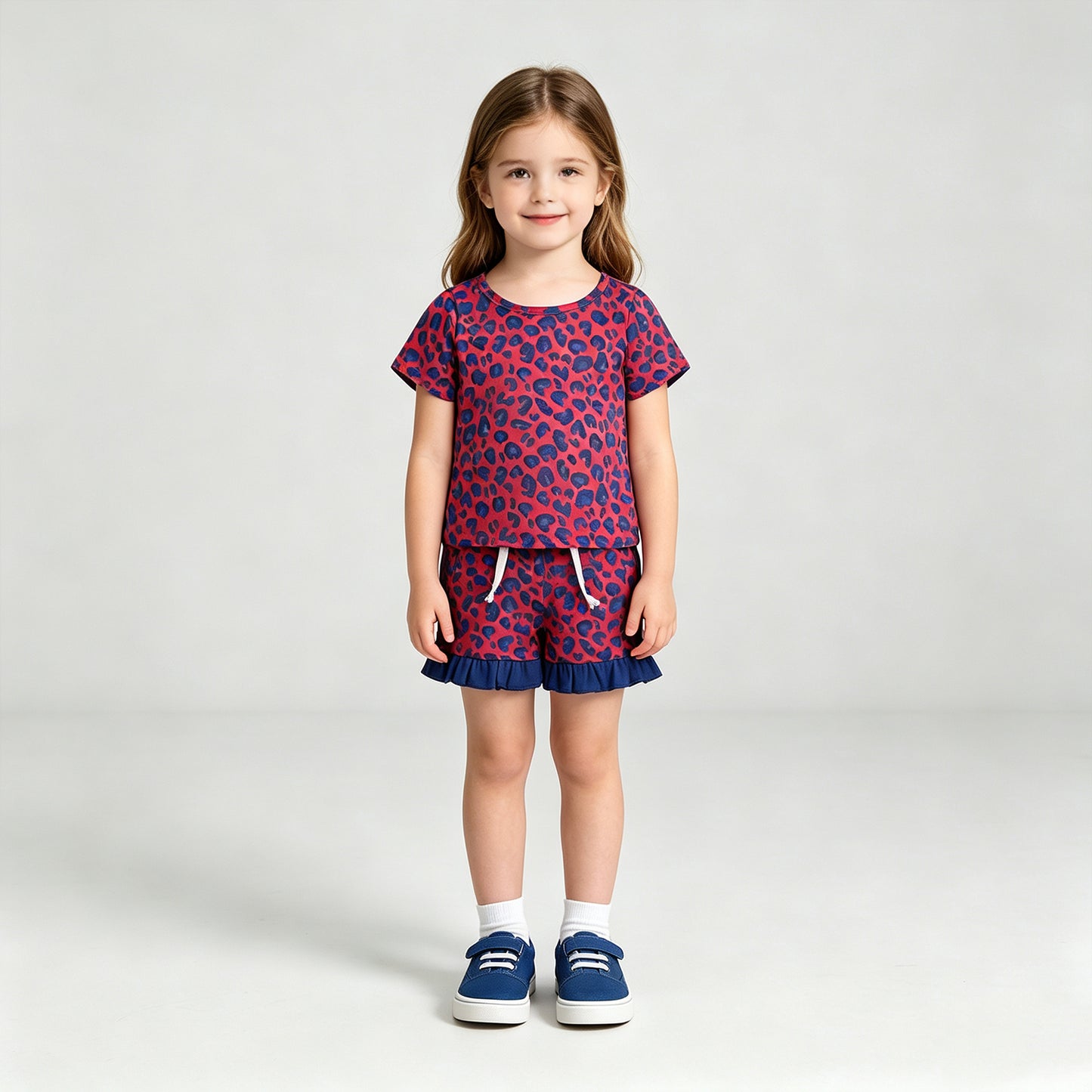 GSSO3811 RTS NO MOQ （In stock）milk silk Baby Girls Pink Leopard Pocket Top Ruffle Hem Shorts Outfit