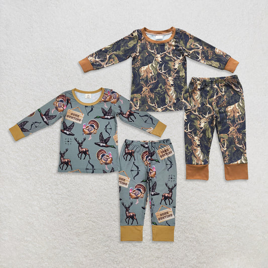USA Warehouse (IN STOCK) Kids Boys Deer Camo Long Sleeve Pajamas 'Gone Hunting' Design Comfortable Sleepwear for Children