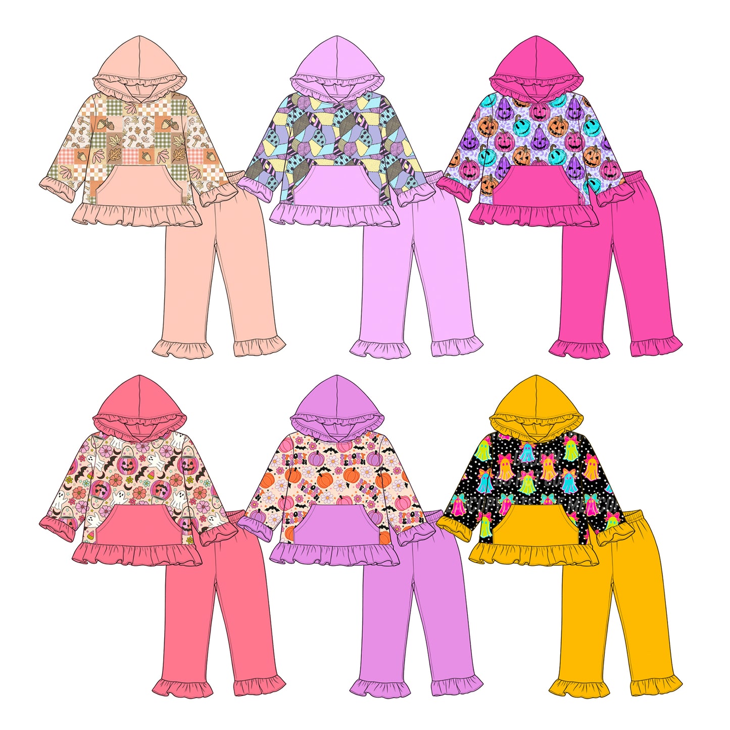 5.9 Pre order No Moq Baby Girls Halloween Pumpkin Long Sleeve Hoodie Ruffle Pants Set