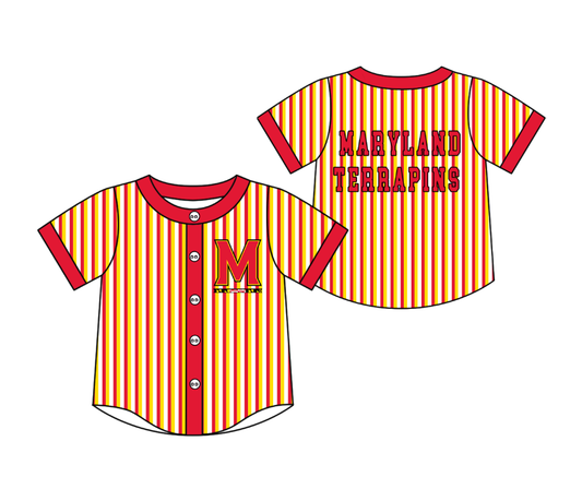 3.5 CUSTOM MOQ 5 Cute Kids Clothing Baby Kids Red Yellow Stripe Short Sleeve Team T-shirts Top