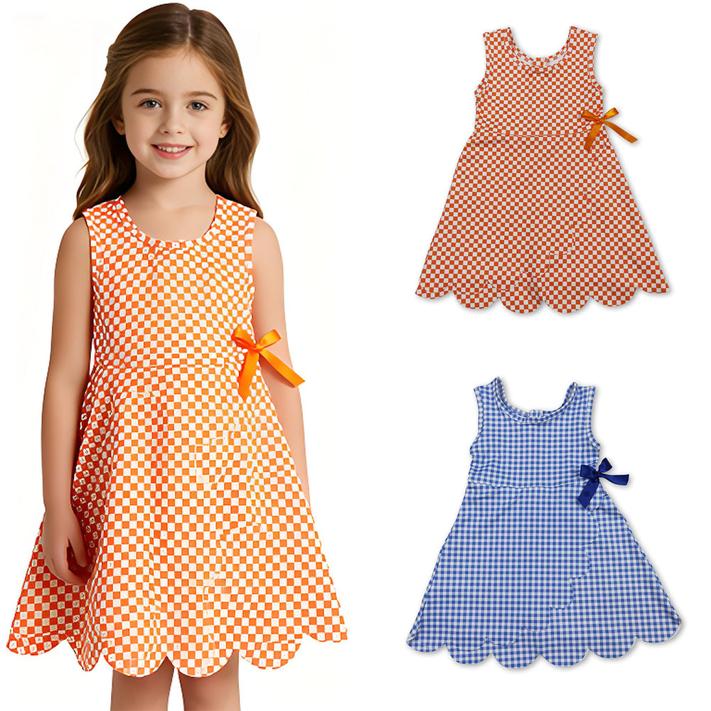 RTS Sibling Sleeveless orange plaid scallop kids girls athletic dress