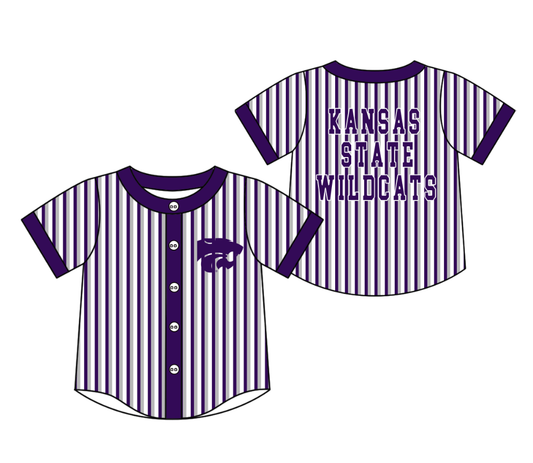 CUSTOM MOQ 5 Cute Kids Clothing Baby Kids Purple Gray Stripe Short Sleeve Team T-shirts Top
