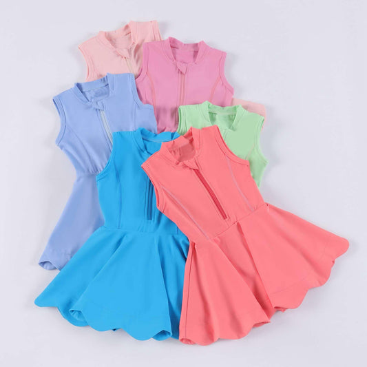 Kids Girls’ Mint Sleeveless Zipper Athletic Dresses - A Sporty Choice