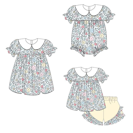 Pre-order Baby Girls Clothing Floral Short Sleeve Bodysuit - Short Sleeve Dress and Short Sleeve Shorts Set