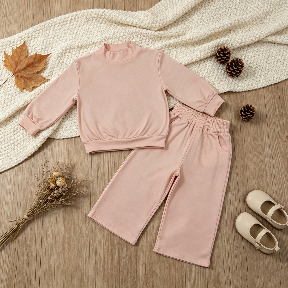 RTS NO MOQ （In stock）GLP3410 cotton Baby Girls Peach Long Sleeve Top Pockets Flare Pant Fall Pajamas Clothes Sets
