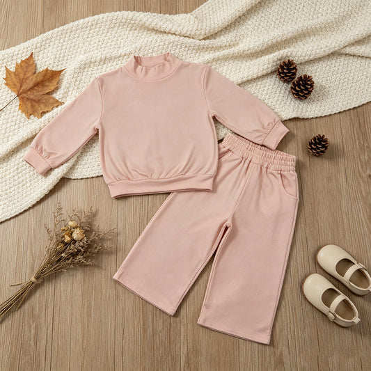 RTS NO MOQ （In stock）GLP3410 cotton Baby Girls Peach Long Sleeve Top Pockets Flare Pant Fall Pajamas Clothes Sets