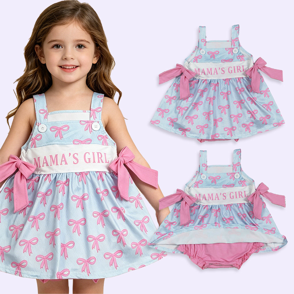 SR3426 RTS NO MOQ （In stock）Straps mama's girl bow baby girls summer romper