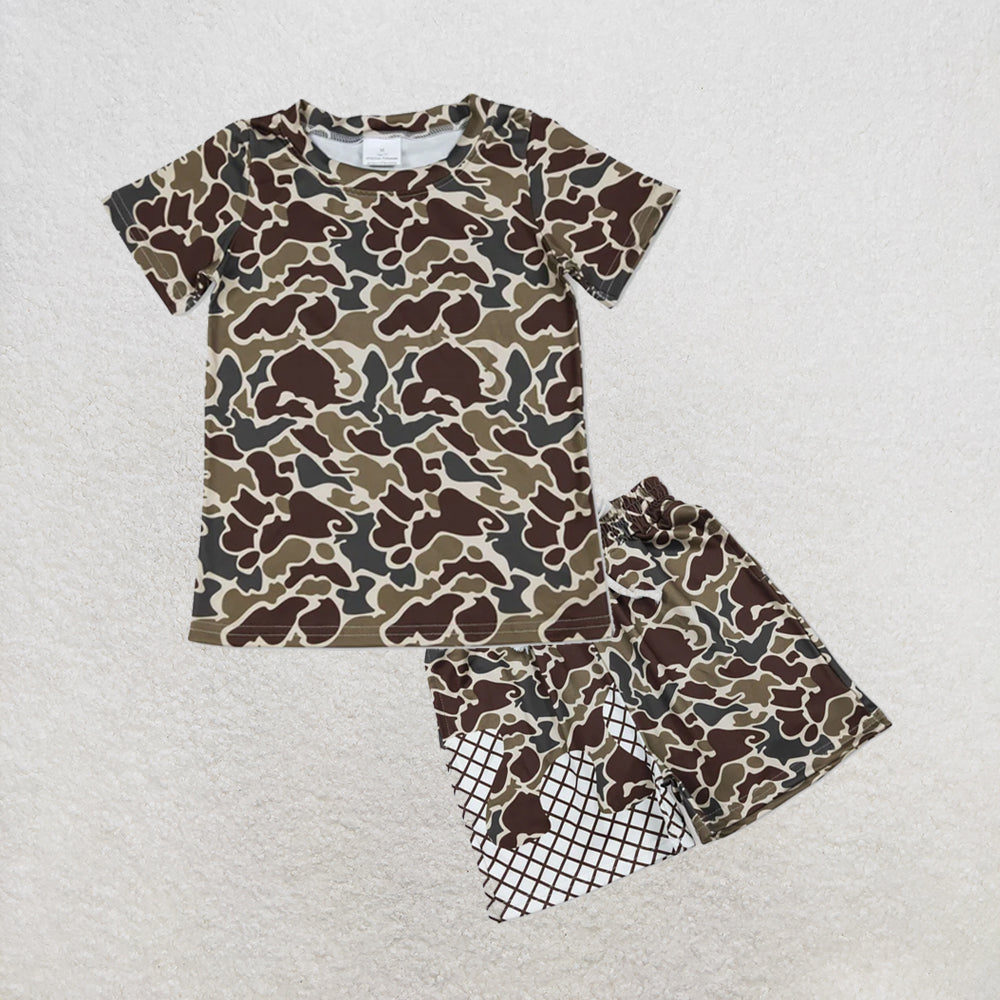 5.13 RTS NO MOQ （In stock）BT1648+SS0650 Short sleeves dark brown camo kids boys shirt outfits