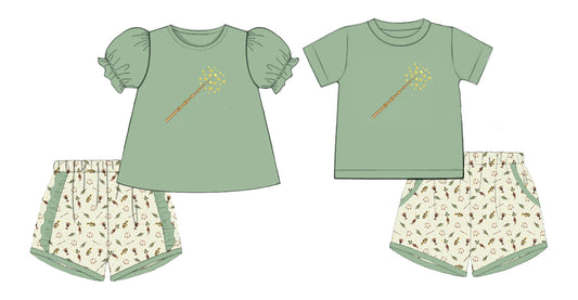 6.02   Pre order Kids Girls Short Sleeve Top And Leaf Shorts Set - Spring/Summer Breathable Clothing