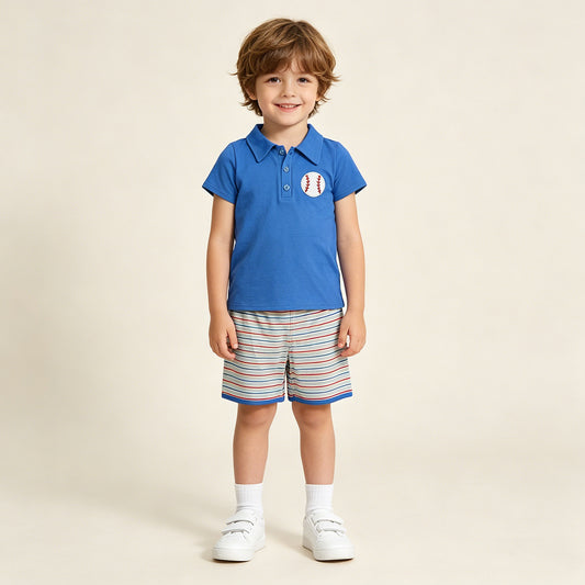 BSSO1877 RTS NO MOQ （In stock ）Short sleeves baseball embroidery polo top shorts boys outfits