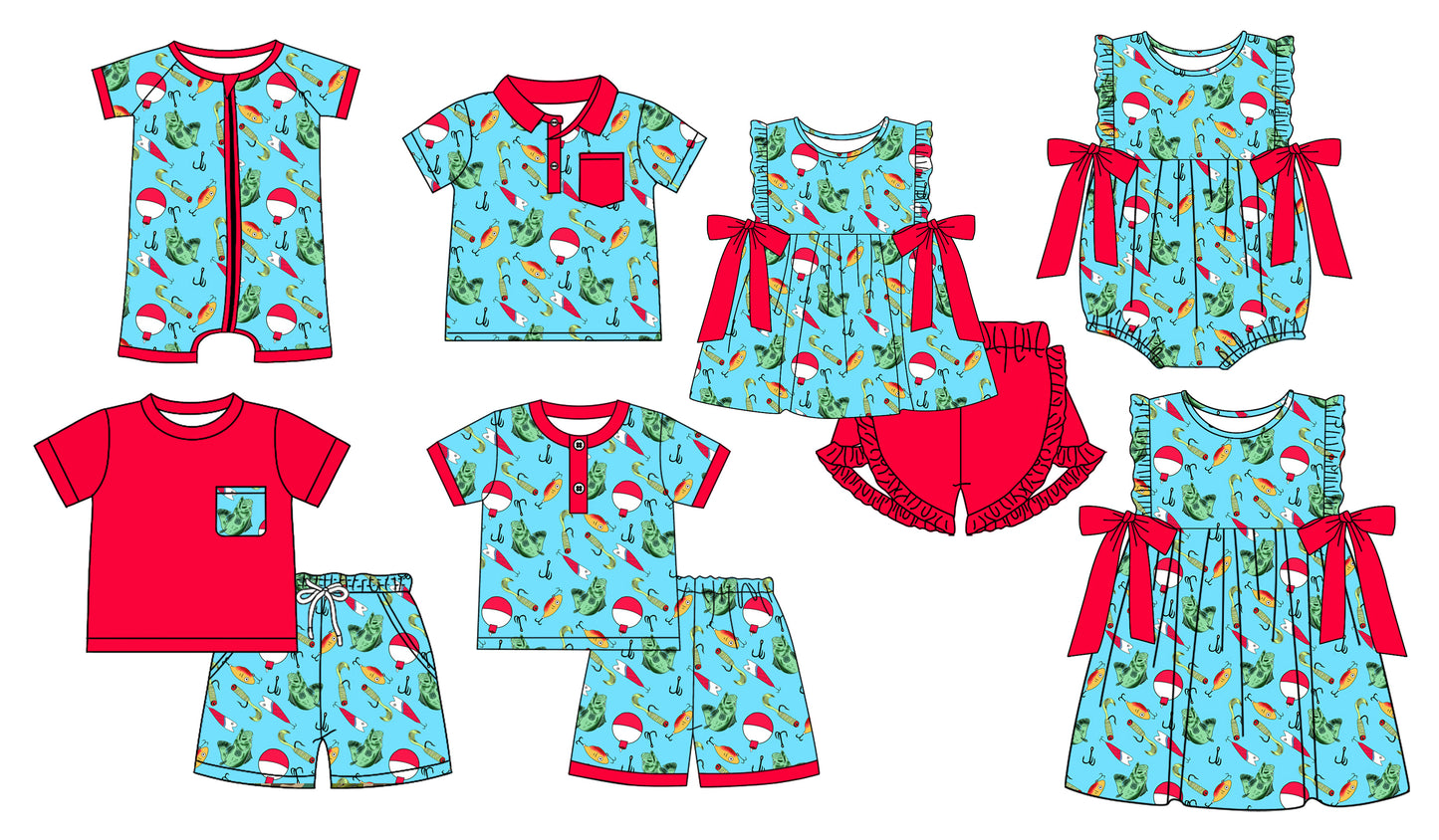 Short sleeves fishing top shorts kids boys pajamas