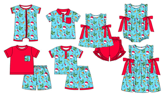 Short sleeves fishing top shorts kids boys pajamas