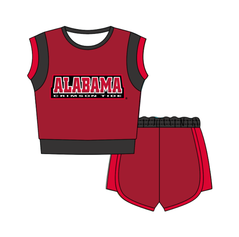 CUSTOM MOQ 5 Cute Comfortable Clothing For Kids Baby Kids Summer Red Sleeveless Patchwork Top Shorts Clothes Sets