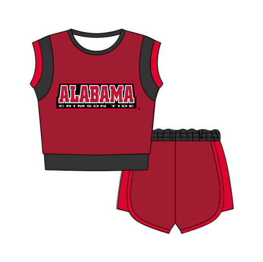 CUSTOM MOQ 5 Cute Comfortable Clothing For Kids Baby Kids Summer Red Sleeveless Patchwork Top Shorts Clothes Sets