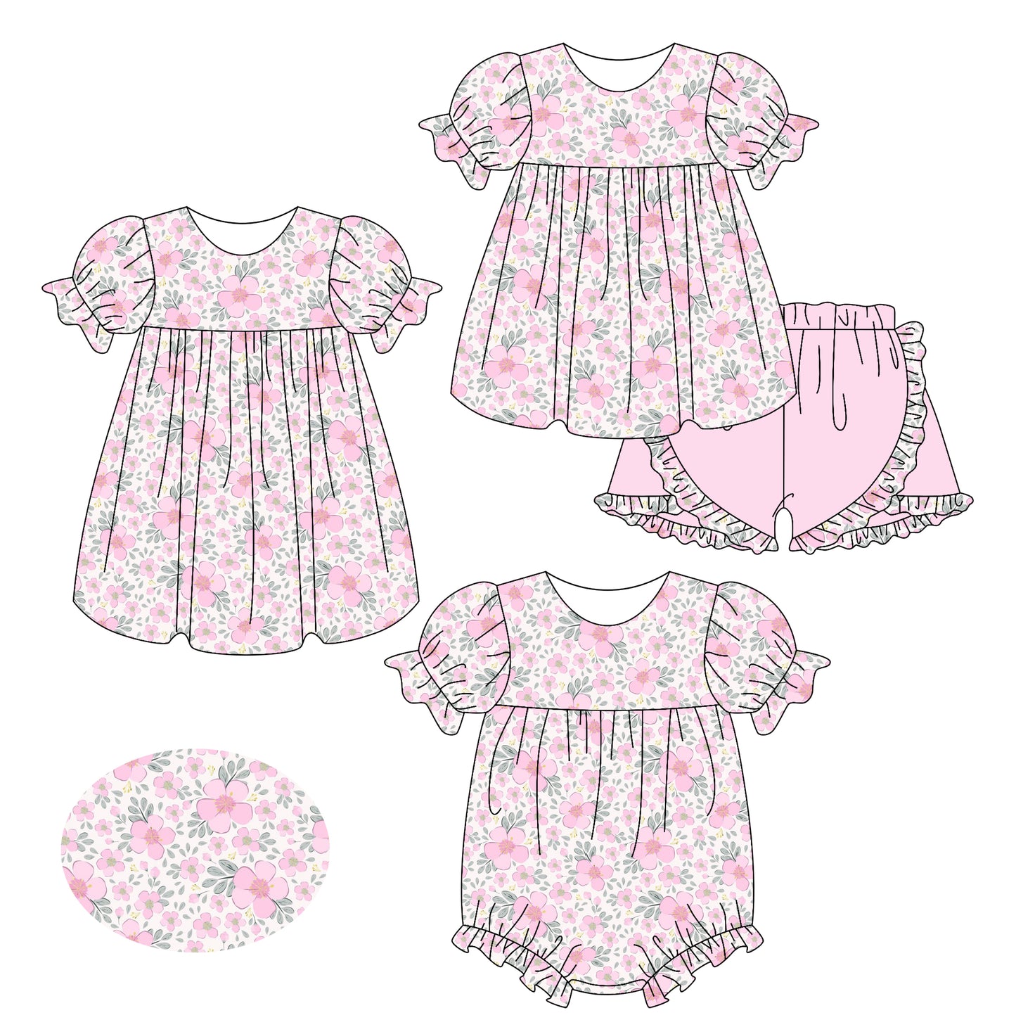 Girls Outfit Short Sleeve Pink Floral Tunic Top with Ruffle Shorts Set Cute Children's Clothing for Ages 5-12