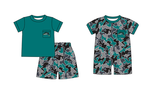 Baby Infant Boys Blue Camo Fish Short Sleeve Rompers and short  sleeve  and short pants suits