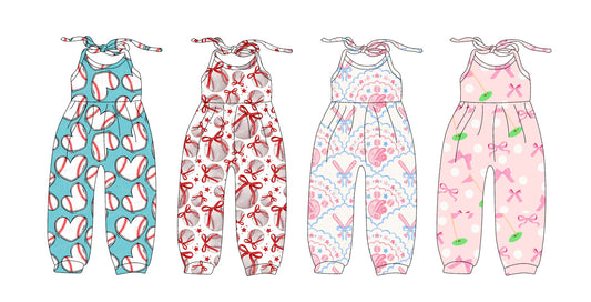 Baby Girls Halter Jumpsuit with Baseball Bow Stars Print for Infants Soft Cotton Romper for Newborn Photography Outfits