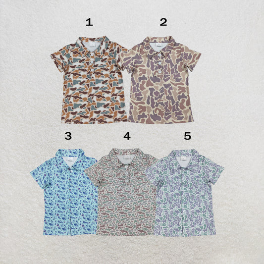 RTS Sibling Baby Boys Short Sleeve Southern Hunting Camo Button Polo Shirts Top
