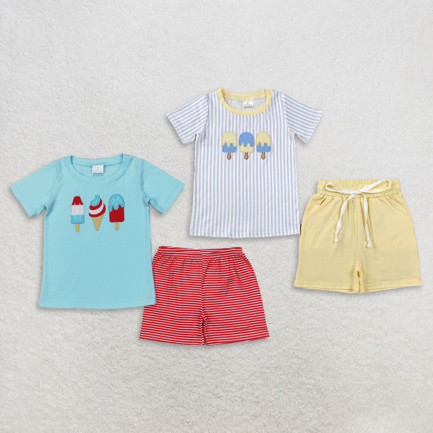 RTS Sibling Baby Boys embroidery top Popstick Shirt 4th Of July Shorts Sets