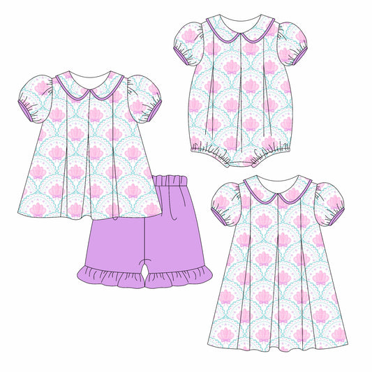 pre order Girls Summer Outfit Set Short Sleeves Shell Starfish Top Matching Shorts Casual Beachwear for Kids