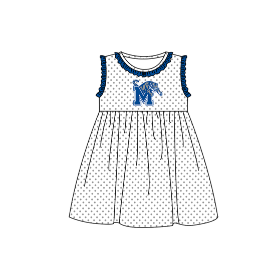 CUSTOM MOQ 5 Baby Girl Blue M Sleeveless Team Knee Length Dresses