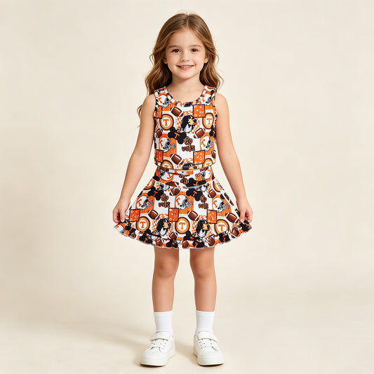 GSD3613 RTS NO MOQ （In stock ）Sleeveless T dog football top skirt girls active wear set