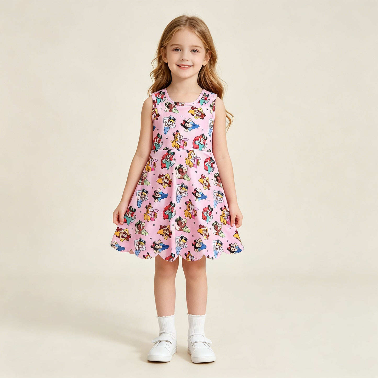 GSD2491  RTS NO MOQ （In stock ）Baby Girls Pink Sleeveless Shorts Yoga Knee Length Dresses