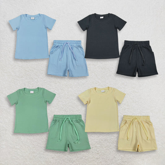 4.1 RTS Sibling Short sleeves solid top pockets shorts boys summer outfits