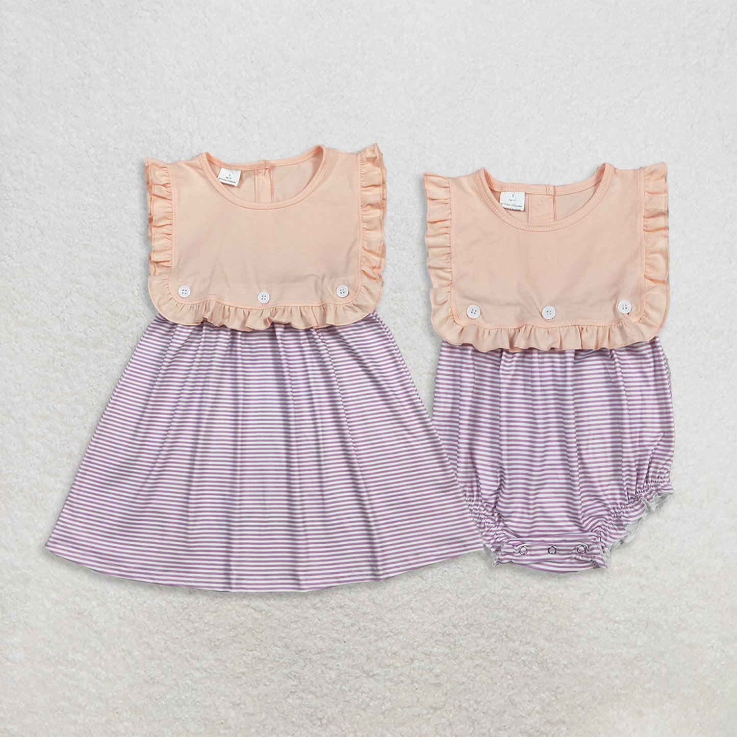 RTS Sibling Sleeveless ruffle stripe kids girls summer dresses and romper
