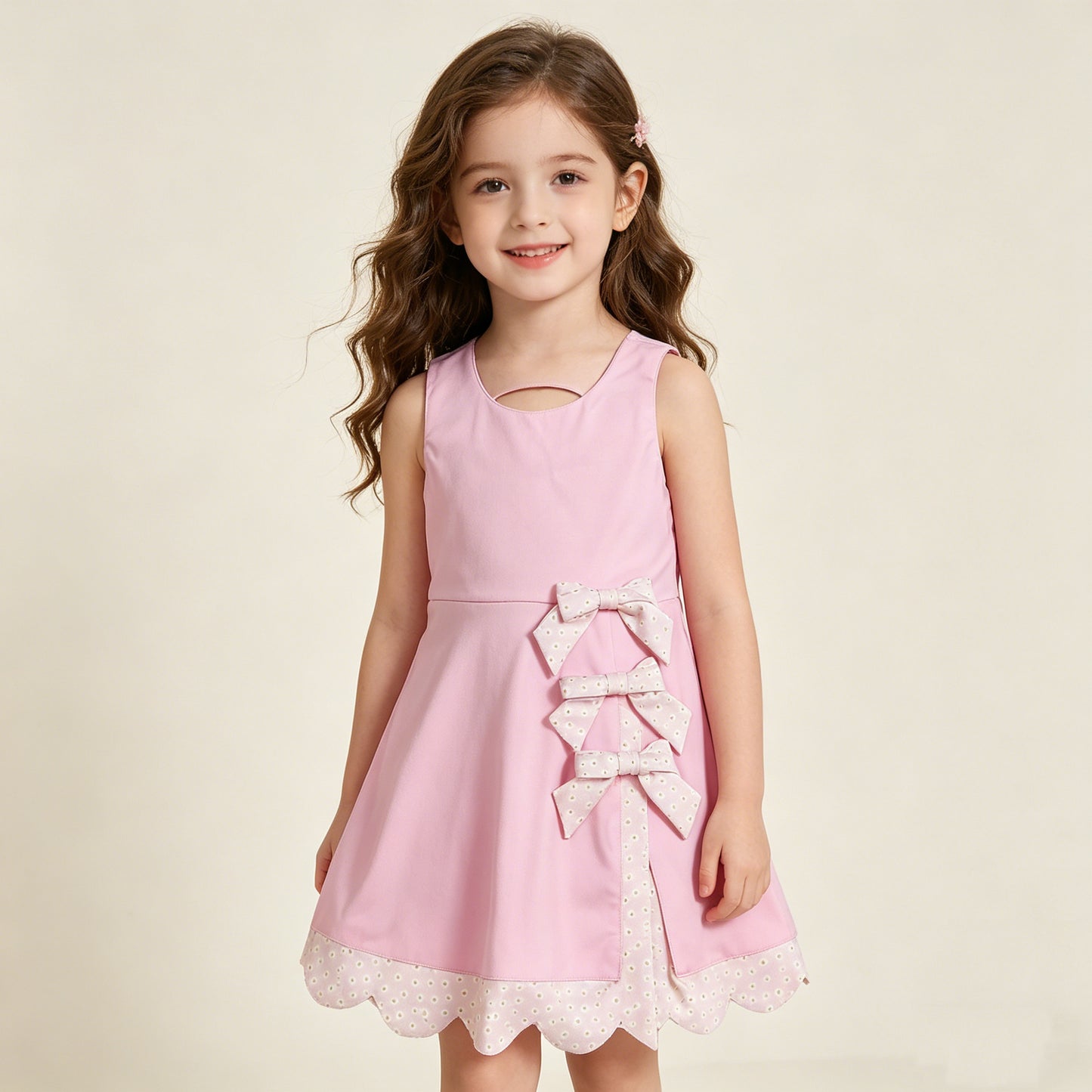 GSD3315 RTS NO MOQ （In stock ）Pink sleeveless bows kids girls summer athletic dress