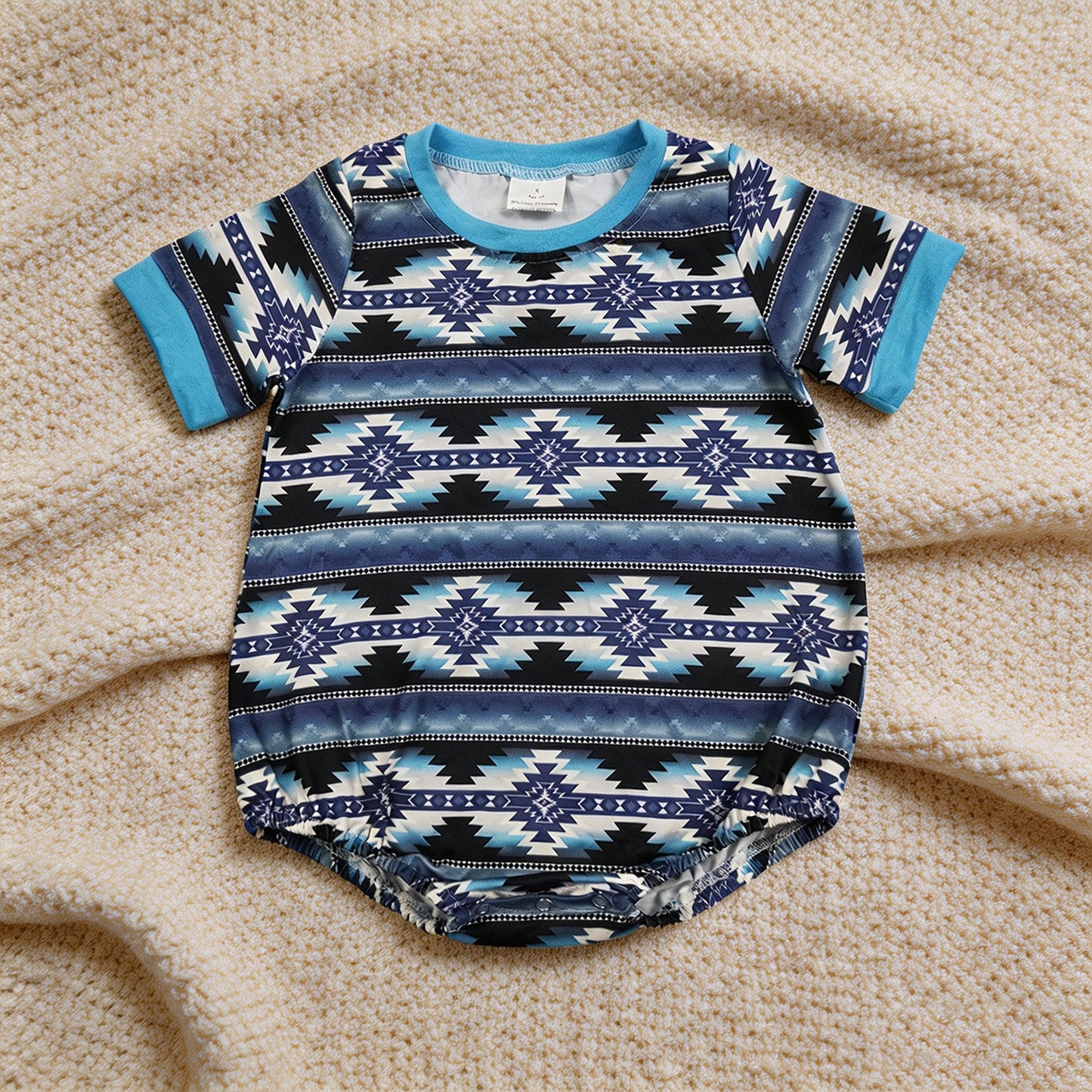 SR3709 RTS NO MOQ （In stock）Short sleeves blue black aztec baby boy western romper