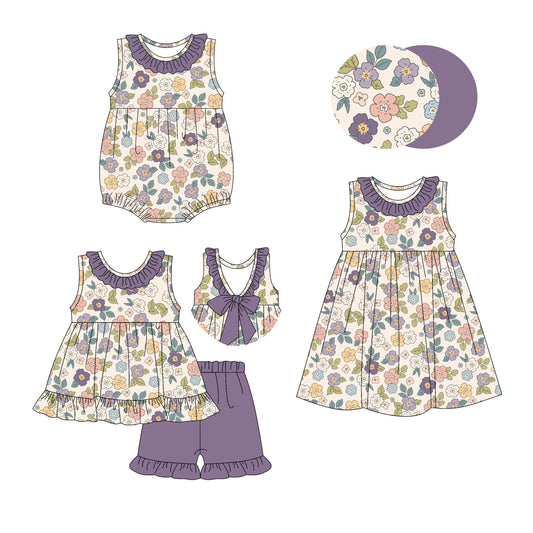 Kids Girls Sleeveless Ruffle Floral Tunic Short Set Summer Clothing Breathable Soft Polyester Outfit for Little Girls