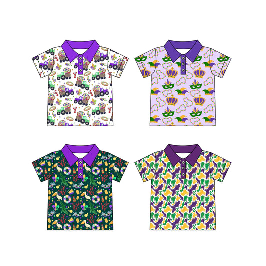 (Preorder new) No moq Polos For Kids Boys Print Short Sleeve Polo Shirt Purple Collar Holiday Casual Top