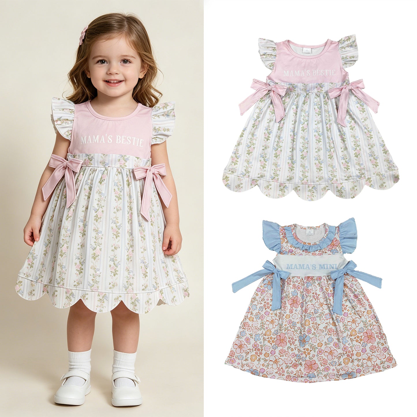 RTS Sibling Flutter sleeves floral mama's mini kids girls dresses