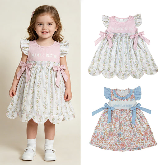 RTS Sibling Flutter sleeves floral mama's mini kids girls dresses