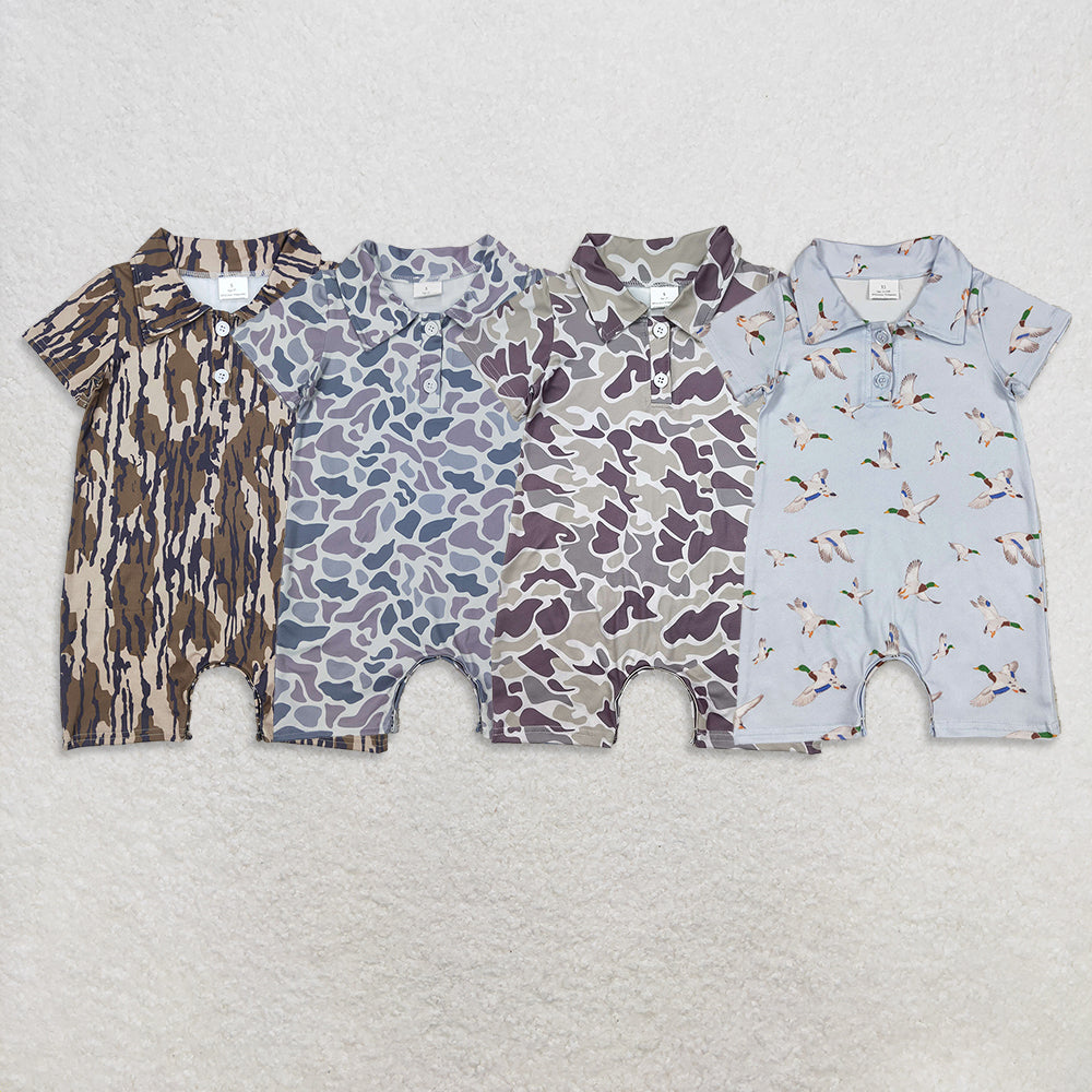 USA Warehouse (IN STOCK) Short Sleeves Camouflage Baby Boys Polo Romper Summer Duck Design Infant Clothing