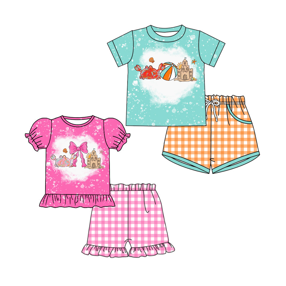 4.6 Pre order No Moq Baby Boys girls Top Checked Pockets Short Clothes Set