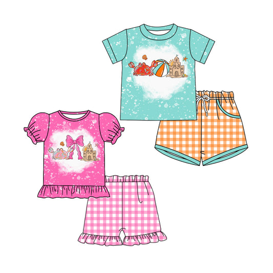 4.6 Pre order No Moq Baby Boys girls Top Checked Pockets Short Clothes Set