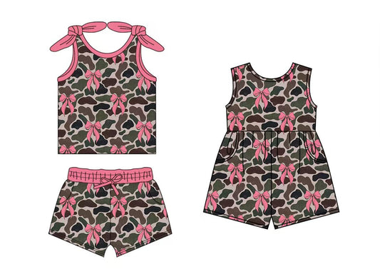 Baby Girls Camo Pink Bows Top Shorts Clothes Sets