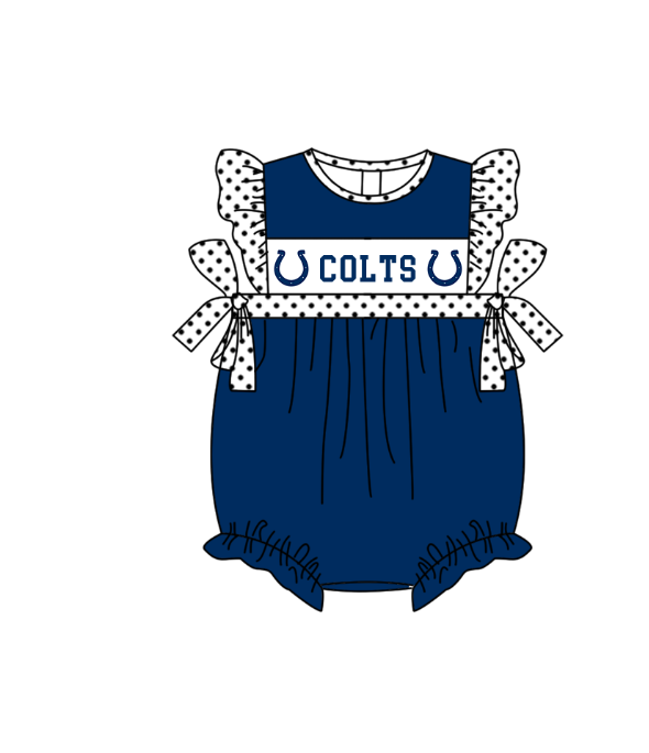 CUSTOM MOQ 5 Sibling Baby Kids Dark Blue Polka Dots Top Shorts Clothes Set Knee Length Dress Rompers