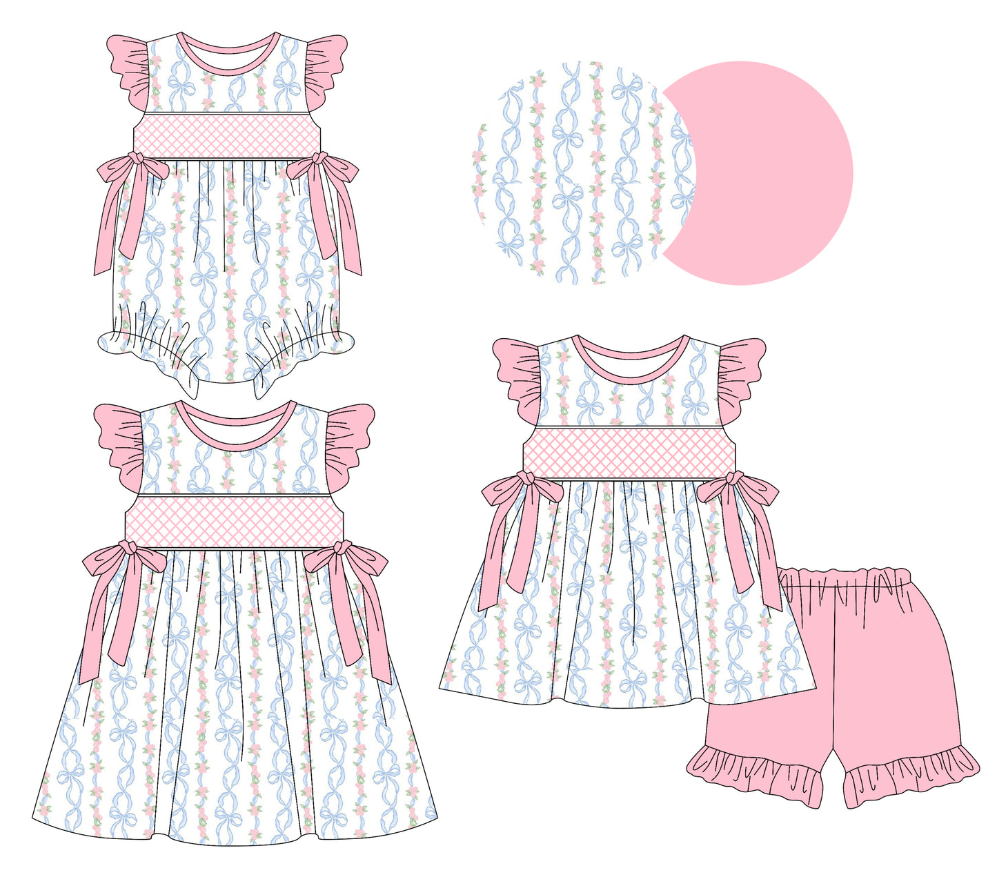 Baby Girls Blue Bow Tunic Top with Pink Ruffle Shorts Set Cute Outfit for Infants Baby Girl Clothing Set
